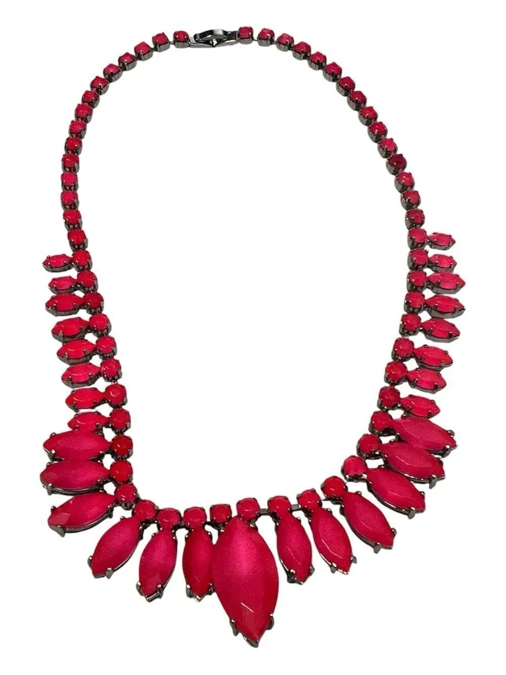 Bold Hot Pink Graduated Sized Beads Statement Necklace - Women Jewelry Like New